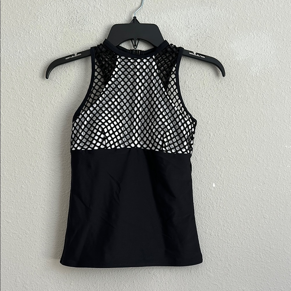 PIHA New Zealand swimwear black & white mesh tankini racerback top size xs
